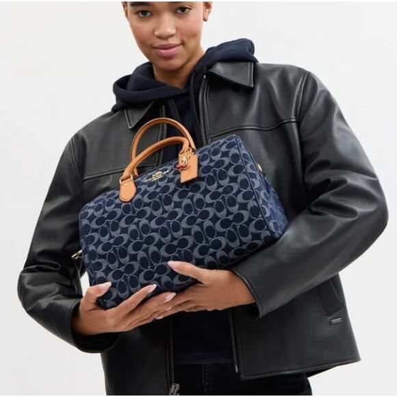 NWT Coach Rowan Large Satchel Bag In Signature Blue Denim Canvas - Picture 15 of 15